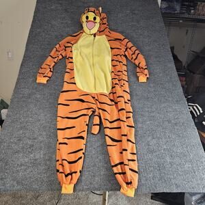 Tigger Winnie‎ Pooh Pajamas Mens MEDIUM Orange Hooded Fleece One-piece Costume